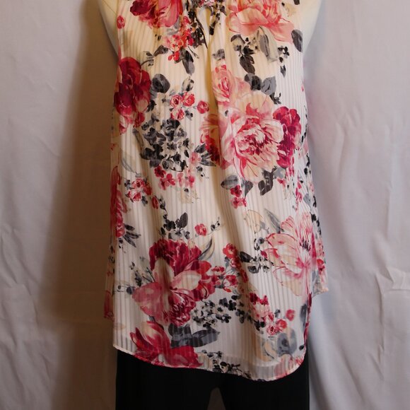 White House Black Market Sleeveless White/Pink Floral Blouse Women's Size 14 - Picture 2 of 12